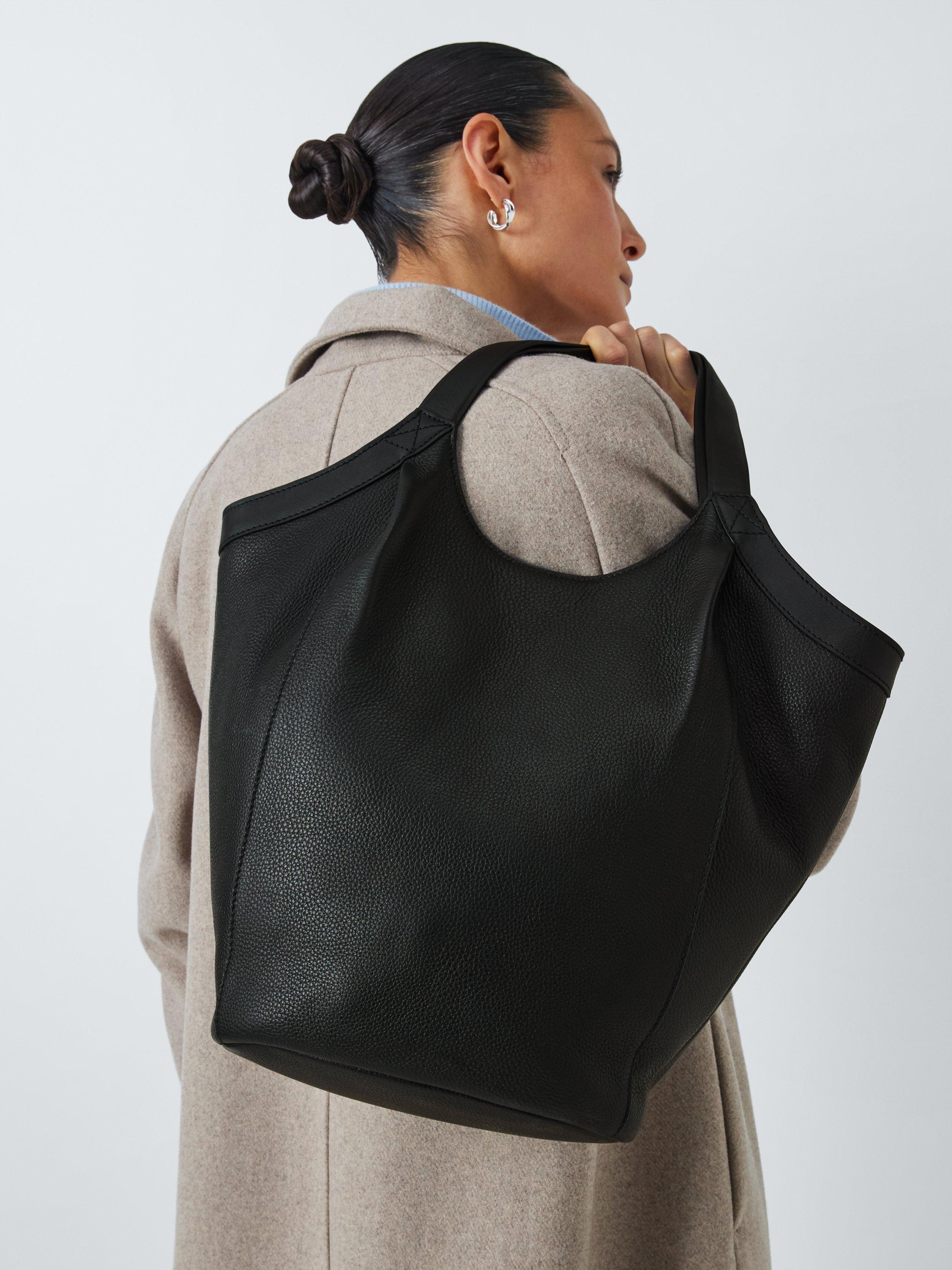 Product image 6 of 6, which shows John Lewis Luxe Leather North South Hobo Bag, Black