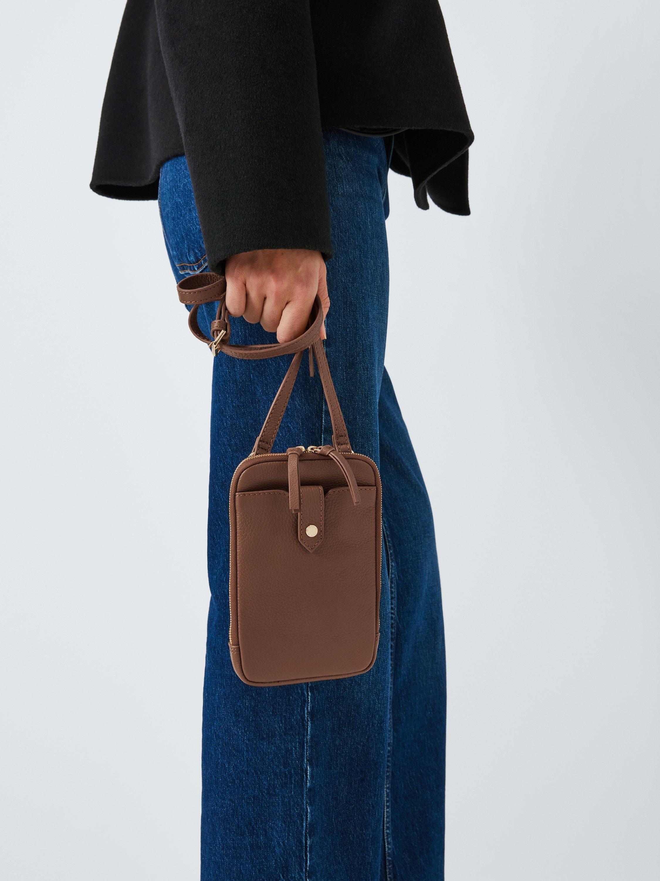 Product image 2 of 6, which shows John Lewis Leather Zip Around Phone Cross Body Bag, Taupe