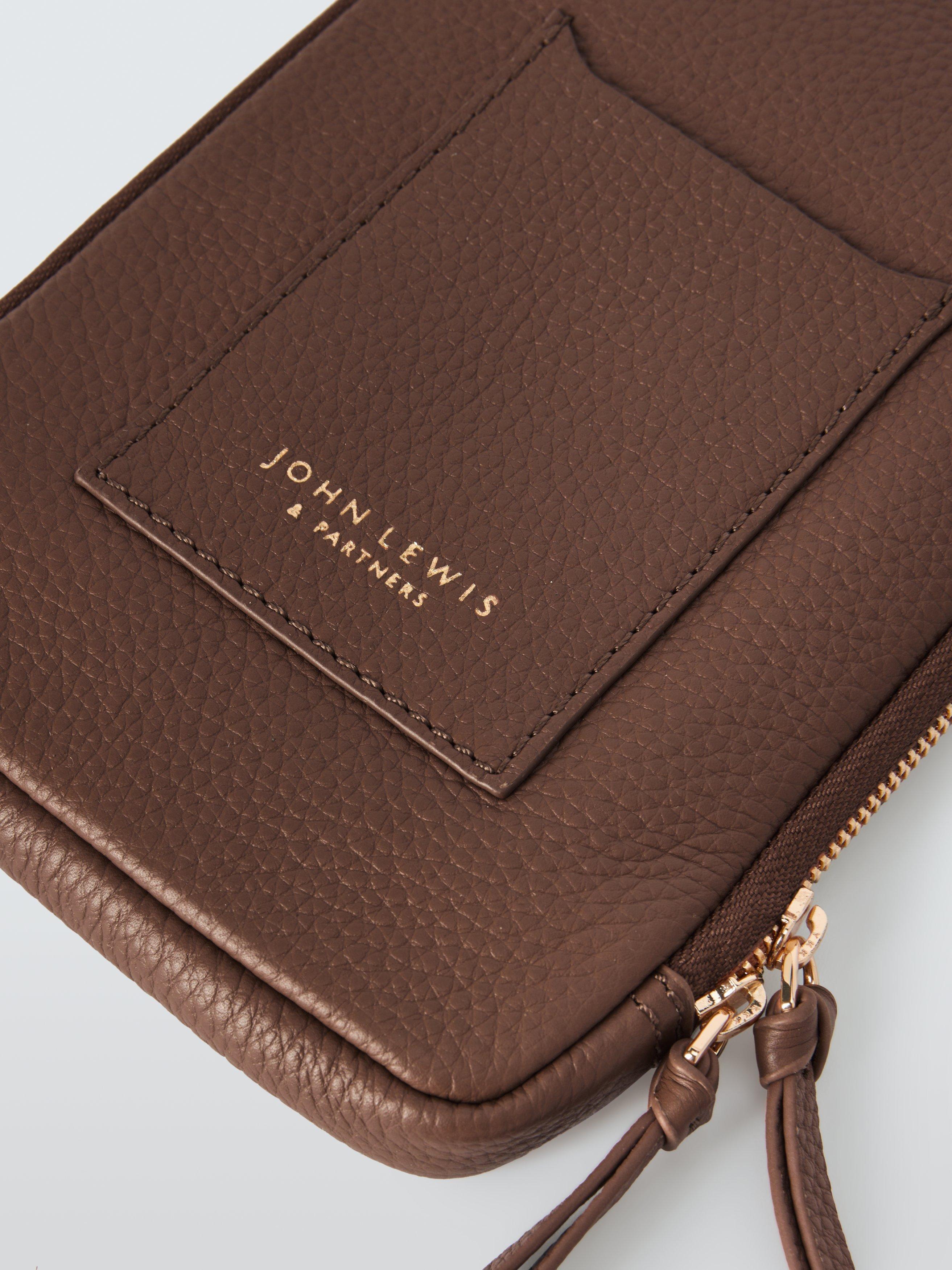 Product image 4 of 6, which shows John Lewis Leather Zip Around Phone Cross Body Bag, Taupe