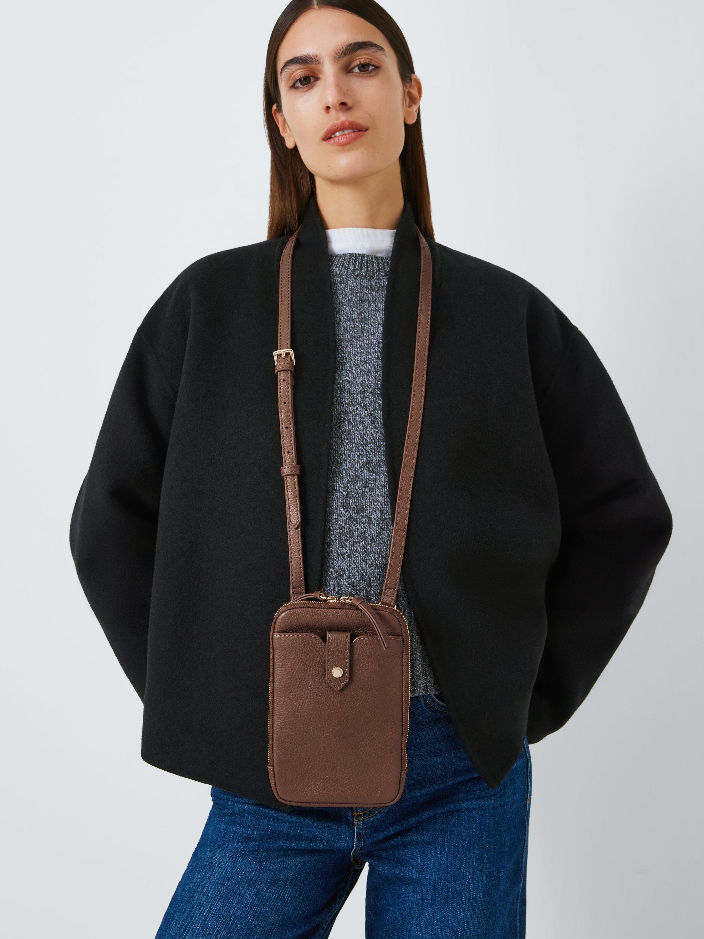 Product image 6 of 6, which shows John Lewis Leather Zip Around Phone Cross Body Bag, Taupe