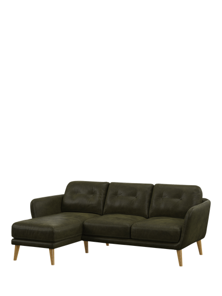 John Lewis Arlo LHF Chaise Leather Sofa, Light Leg, Demetra Green
