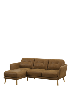 John Lewis Arlo LHF Chaise Leather Sofa, Light Leg, Demetra Light Tan