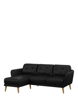 John Lewis Arlo LHF Chaise Leather Sofa, Light Leg, Matt Black