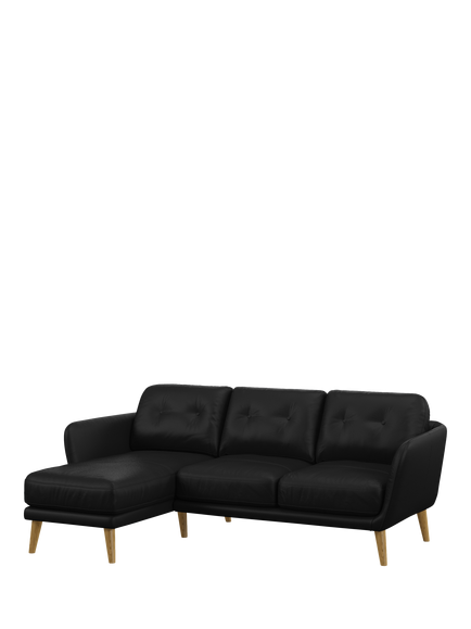 John Lewis Arlo LHF Chaise Leather Sofa, Light Leg, Matt Black