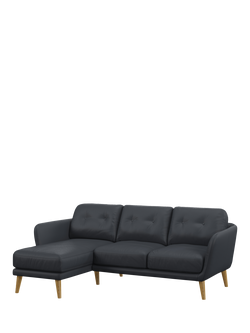 John Lewis Arlo LHF Chaise Leather Sofa, Light Leg, Matt Navy