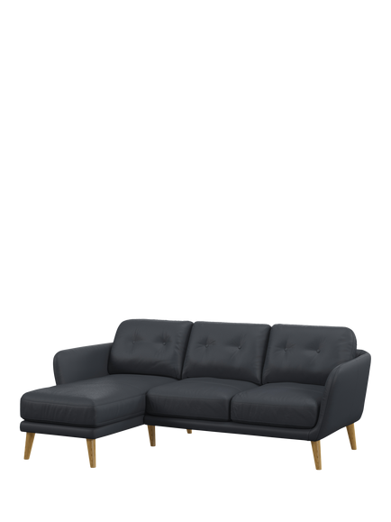 John Lewis Arlo LHF Chaise Leather Sofa, Light Leg, Matt Navy