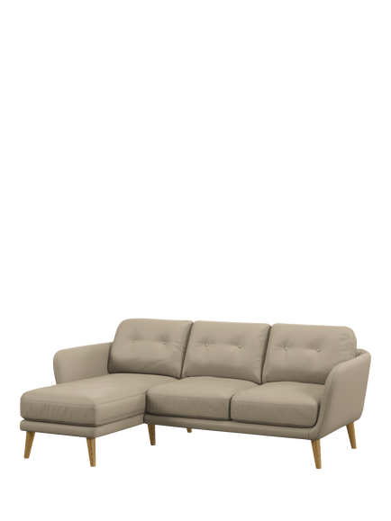 John Lewis Arlo LHF Chaise Leather Sofa, Light Leg, Matt Pearl