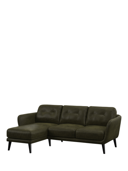 John Lewis Arlo LHF Chaise Leather Sofa, Dark Leg, Demetra Green