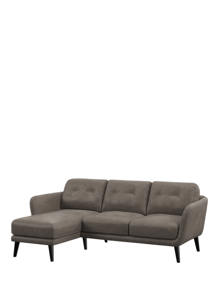 John Lewis Arlo LHF Chaise Leather Sofa, Dark Leg, Demetra Grey