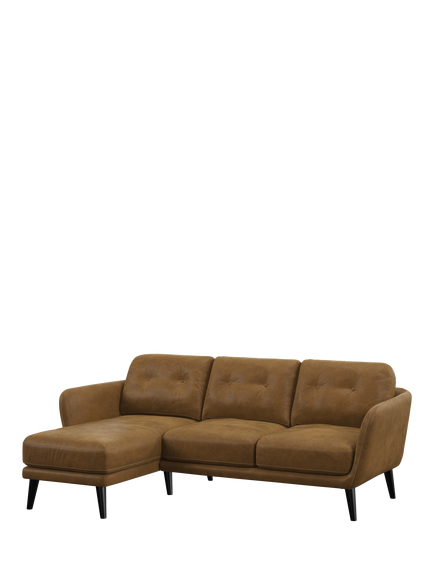 John Lewis Arlo LHF Chaise Leather Sofa, Dark Leg, Demetra Light Tan