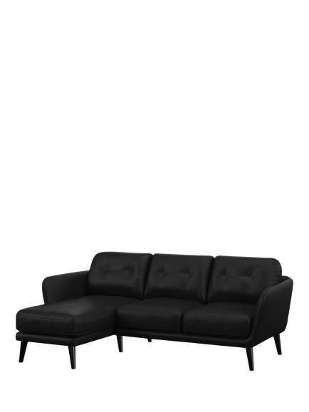 John Lewis Arlo LHF Chaise Leather Sofa, Dark Leg, Matt Black