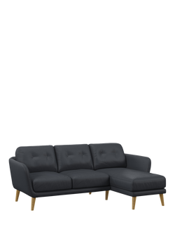 John Lewis Arlo RHF Chaise Leather Sofa, Light Leg, Matt Navy