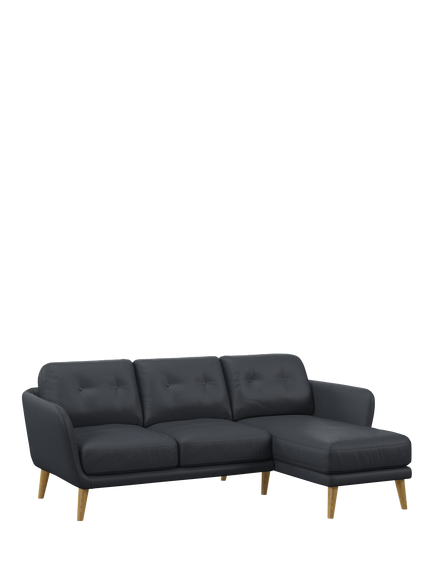 John Lewis Arlo RHF Chaise Leather Sofa, Light Leg, Matt Navy
