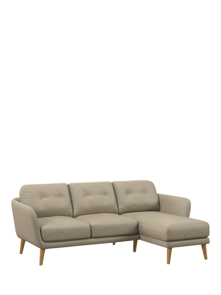 John Lewis Arlo RHF Chaise Leather Sofa, Light Leg, Matt Pearl