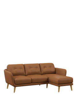 John Lewis Arlo RHF Chaise Leather Sofa, Light Leg, Matt Tan