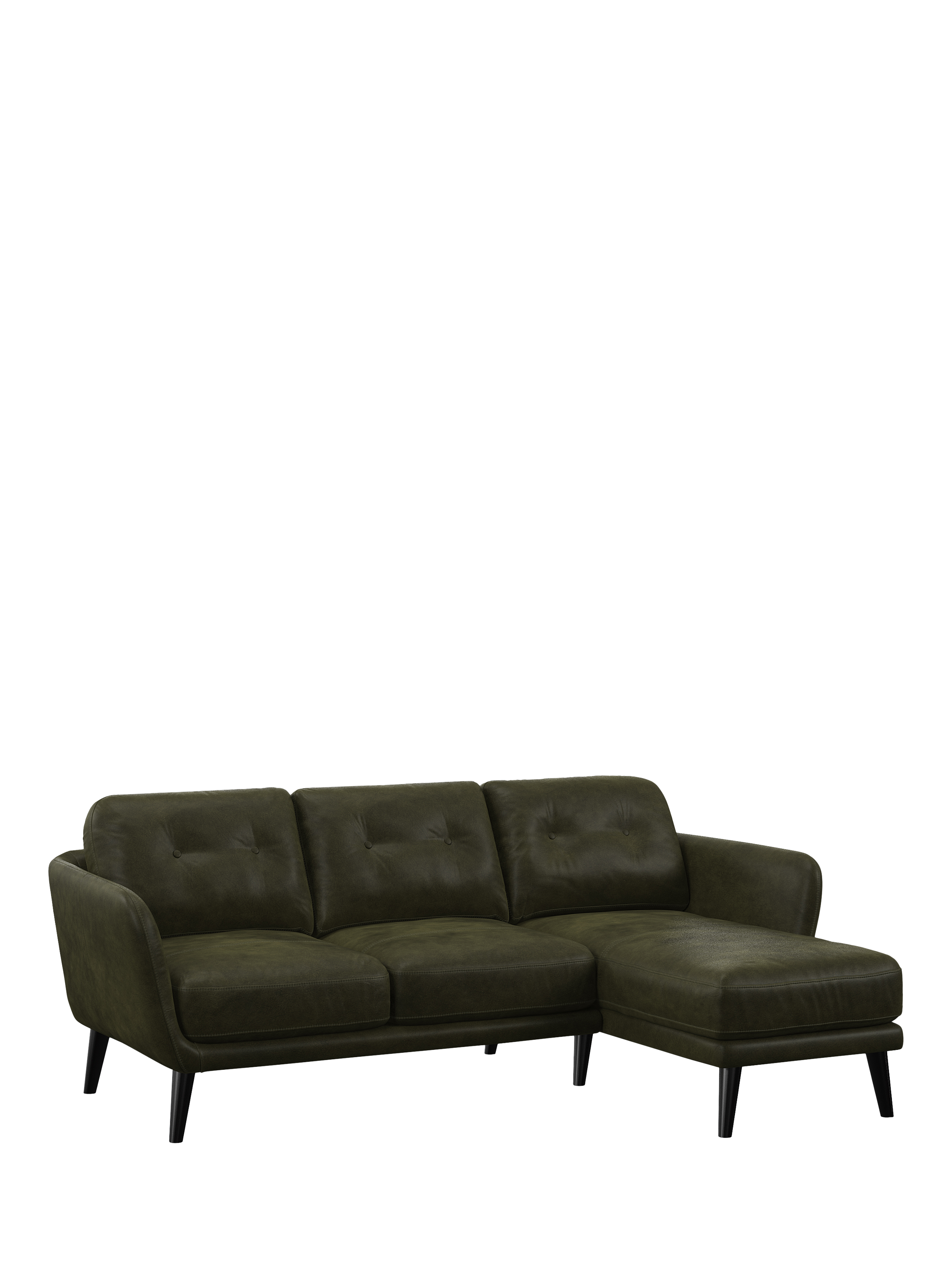 Ario Range, John Lewis Arlo RHF Chaise Leather Sofa, Dark Leg, Demetra Green