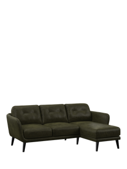 John Lewis Arlo RHF Chaise Leather Sofa, Dark Leg, Demetra Green