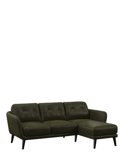 John Lewis Arlo RHF Chaise Leather Sofa, Dark Leg, Demetra Green