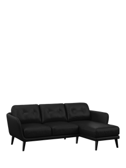 John Lewis Arlo RHF Chaise Leather Sofa, Dark Leg, Matt Black