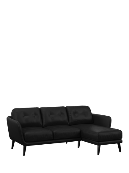 John Lewis Arlo RHF Chaise Leather Sofa, Dark Leg, Matt Black
