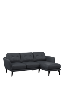 John Lewis Arlo RHF Chaise Leather Sofa, Dark Leg, Matt Navy