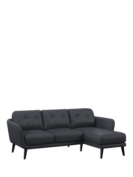 John Lewis Arlo RHF Chaise Leather Sofa, Dark Leg, Matt Navy