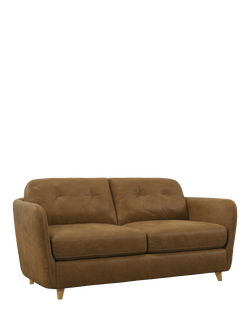 John Lewis Arlo Medium 2 Seater Leather Sofa Bed, Light Leg, Demetra Light Tan