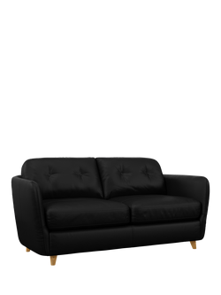 John Lewis Arlo Medium 2 Seater Leather Sofa Bed, Light Leg, Matt Black