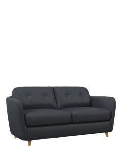 John Lewis Arlo Medium 2 Seater Leather Sofa Bed, Light Leg, Matt Navy