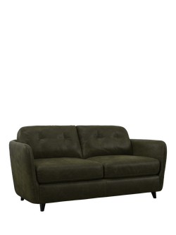 John Lewis Arlo Medium 2 Seater Leather Sofa Bed, Dark Leg, Demetra Green