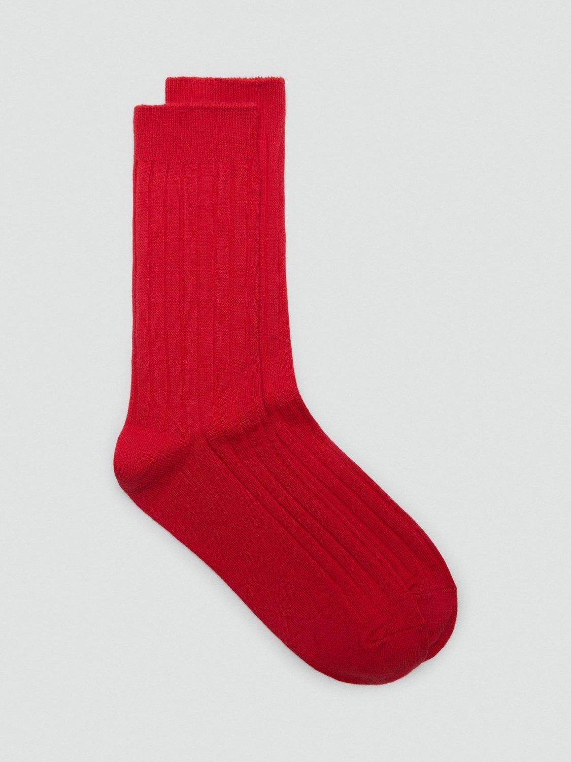 Mango Cas Long Ribbed Socks, Red, One Size