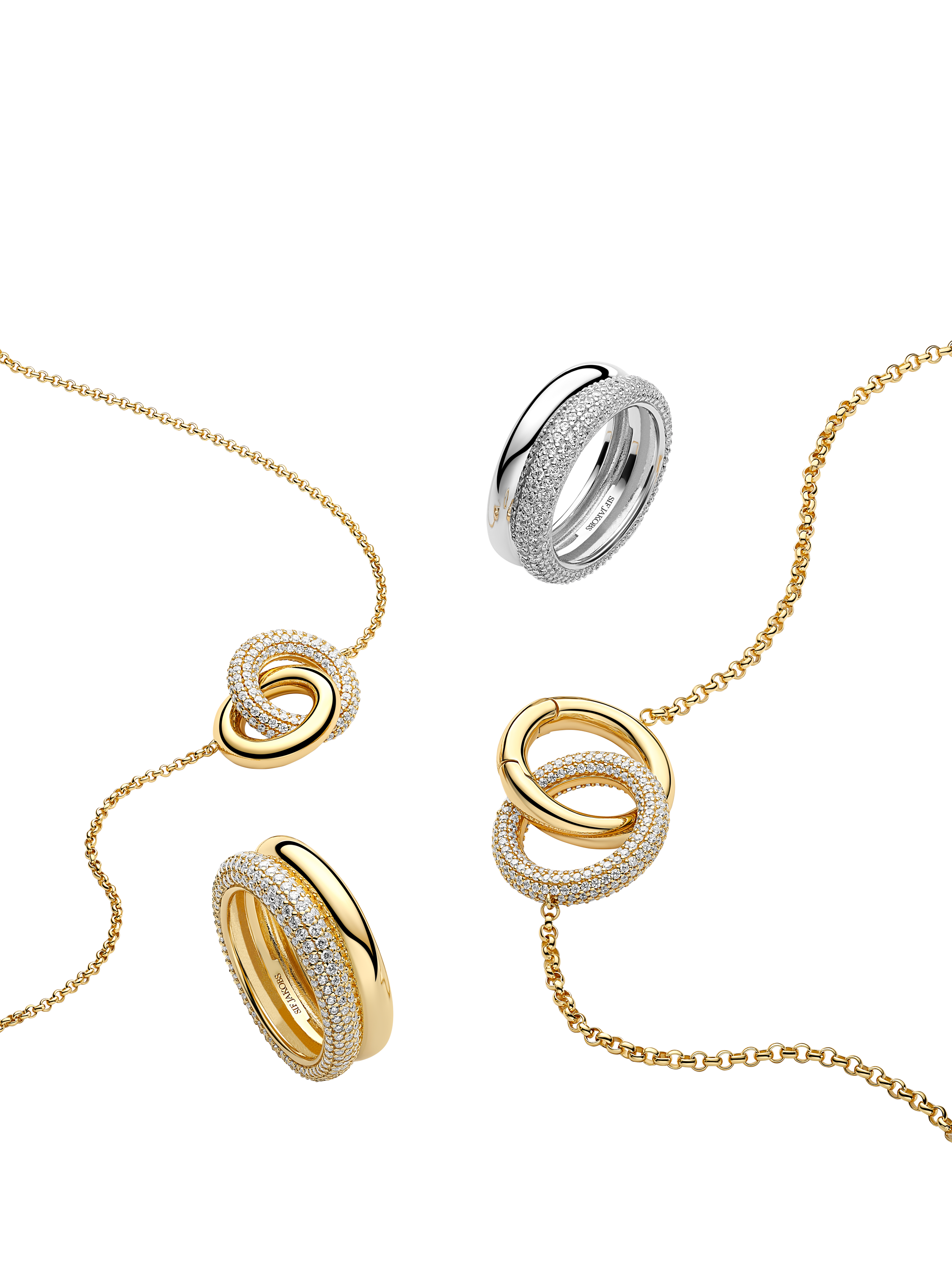 Product image 2 of 2, which shows Sif Jakobs Jewellery Carrara Duo Piccolo Cubic Zirconia Rings Necklace, Gold