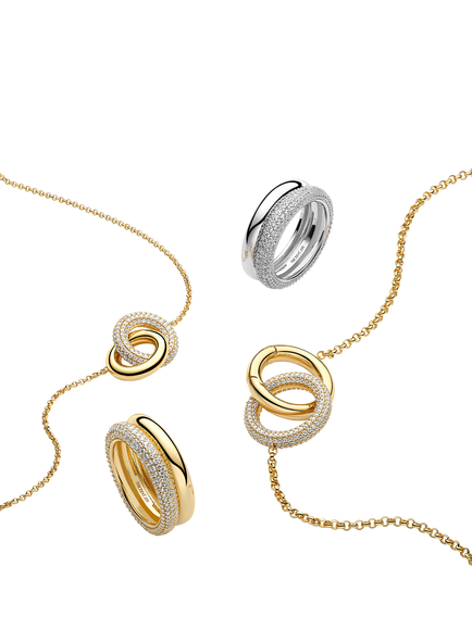 Sif Jakobs Jewellery Carrara Duo Piccolo Cubic Zirconia Rings Necklace - view 2, Gold