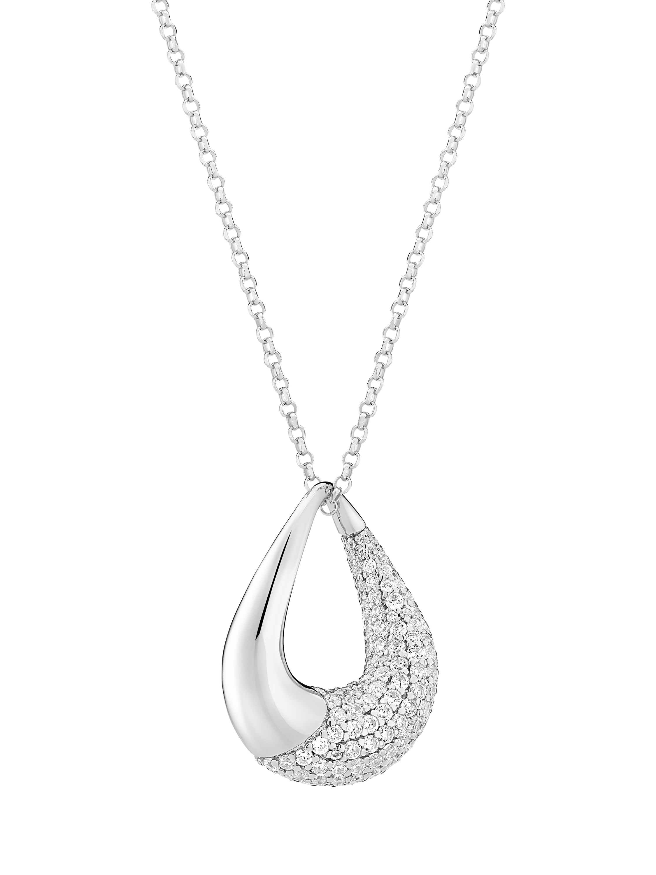 Product image 1 of 2, which shows Sif Jakobs Jewellery Glorenza Cubic Zirconia Domed Hoop Pendant Necklace, Silver