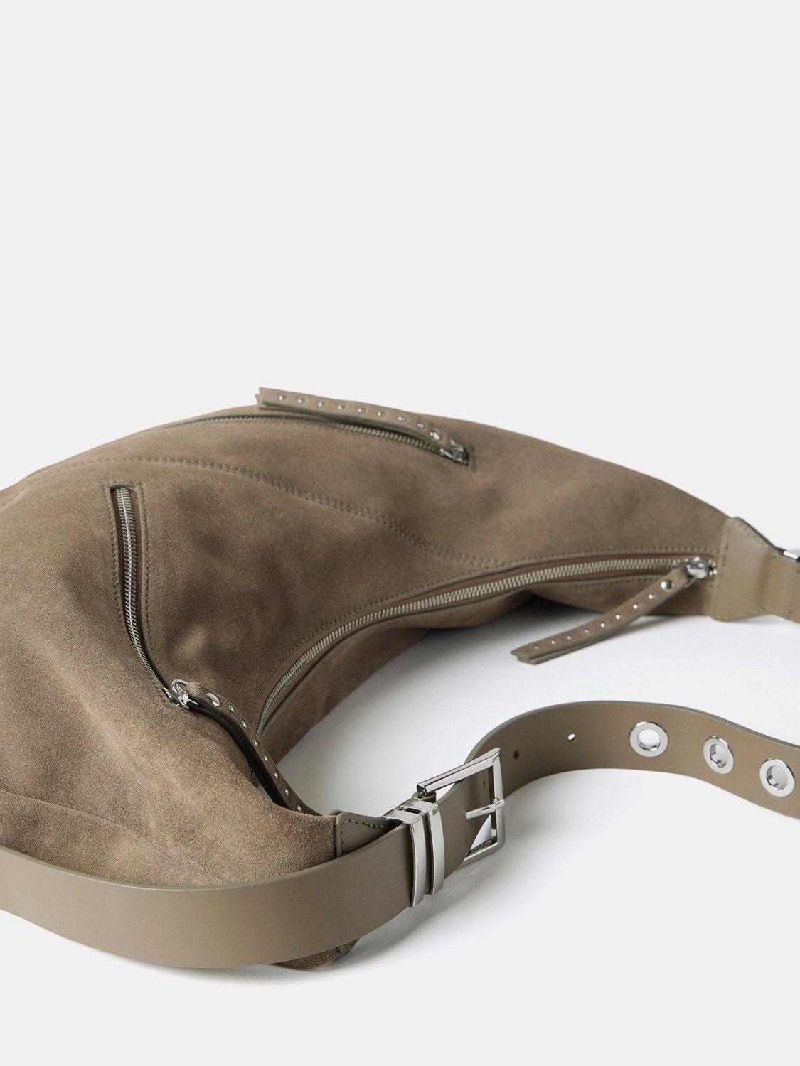 Product image 2 of 4, which shows Mint Velvet Suede Shoulder Bag, Taupe