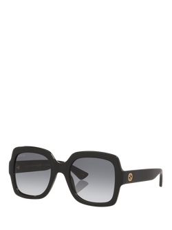 Gucci GC002057 Women's Rectangular Sunglasses, Black/Grey, Black/Grey