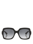 Gucci GC002057 Women's Rectangular Sunglasses, Black/Grey