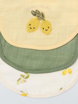 John Lewis Olive and Lemon Round Baby Bib, Pack of 3 - view 2, Lemon/ Olive/ Multi