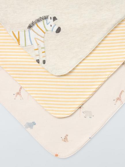John Lewis Baby Zebra Stripe Dribble Bib, Pack of 3 - view 2, Multi