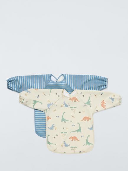 John Lewis Dinosaur Print Coverall Weaning Bibs, Pack of 2, Multi, 