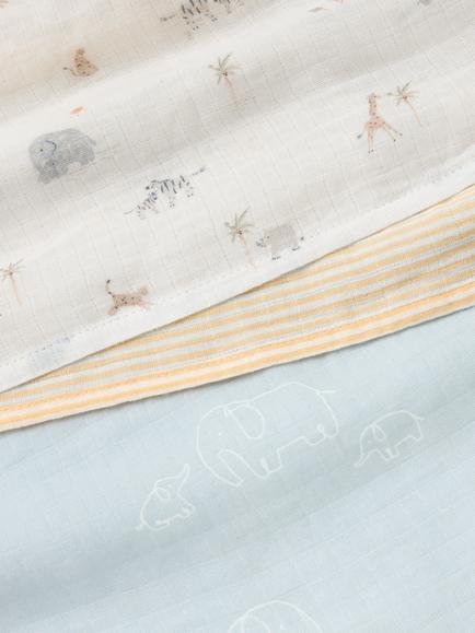 John Lewis Safari Stripe Mix Muslin Blanket, Pack of 3, Multi - view 2, Multi