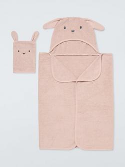 John Lewis Baby Bunny Hooded Towel & Mitt Set, Pink, Pink