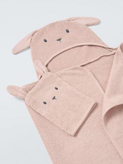 John Lewis Baby Bunny Hooded Towel & Mitt Set, Pink - view 2, Pink