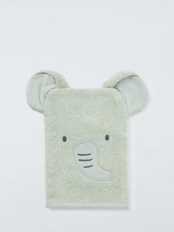 John Lewis Baby Elephant Towelling Mitt, Green, Green