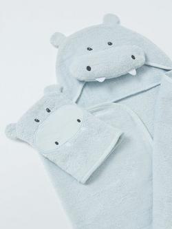 John Lewis Baby Hippo Hooded Towel & Mitt Set - view 2, Blue