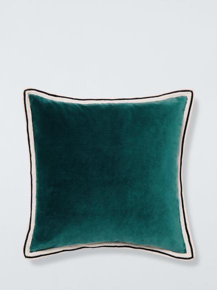 John Lewis Bordered Velvet Cushion, Petrol