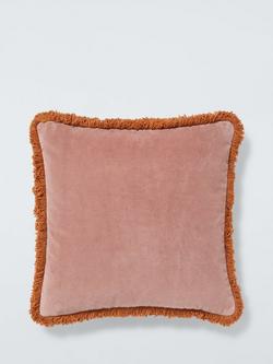 John Lewis Fringed Velvet Cushion, Pink