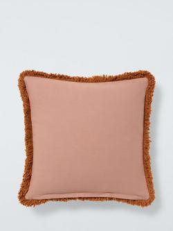 John Lewis Fringed Velvet Cushion - view 2, Pink