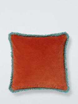 John Lewis Fringed Velvet Cushion, Sienna