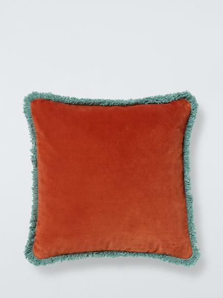 John Lewis Fringed Velvet Cushion, Sienna